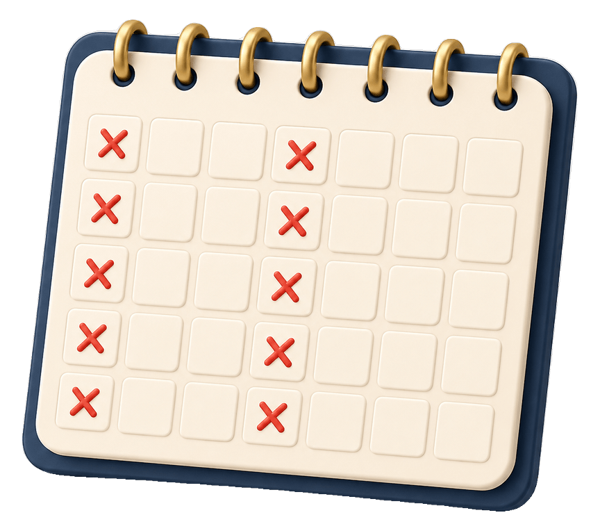 3D calendar with days crossed out in red — switching skincare routine every week