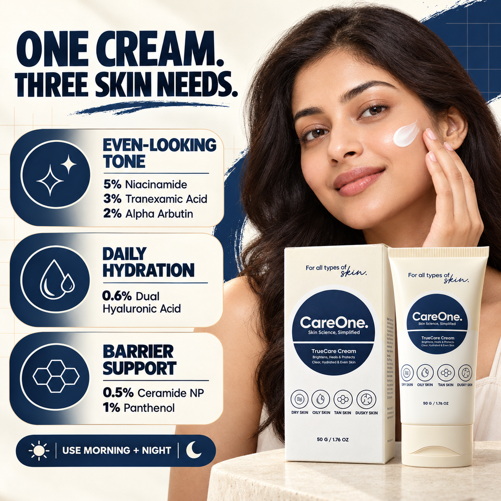 TrueCare Cream for three skin needs — even-looking tone, daily hydration, barrier support